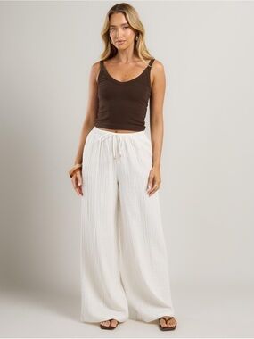 NWOT SIZE 12 Mooloola Cream Wide-Leg Drawstring Swim Coverup Pants